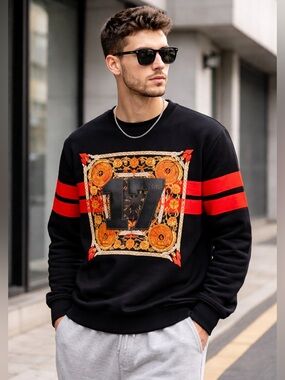 Givenchy Paris Graphic Sweatshirt “17” Black Red Stripe Cotton size M Streetwear